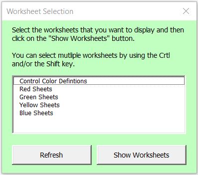 Picture of the Worksheet Selection Form