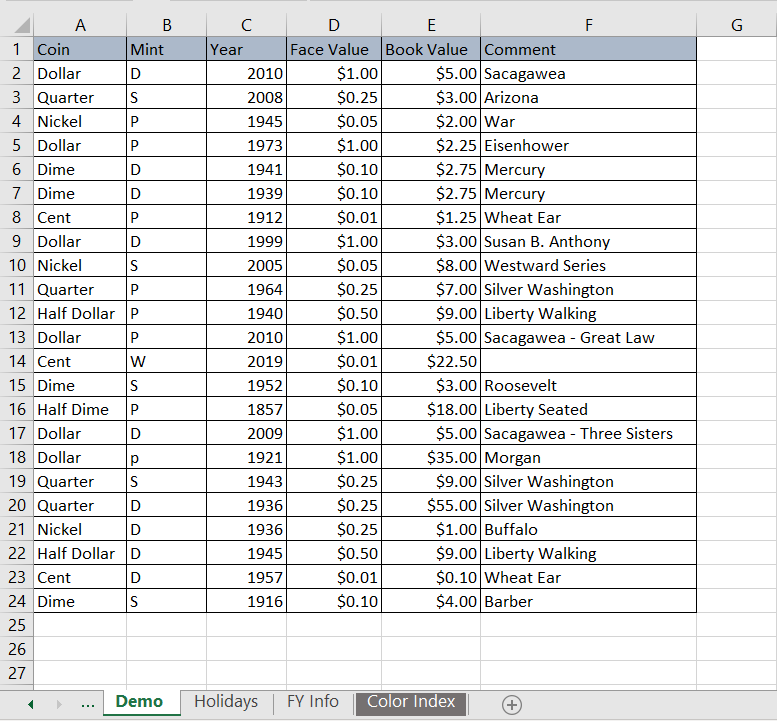 FindColumn Demo Sheet