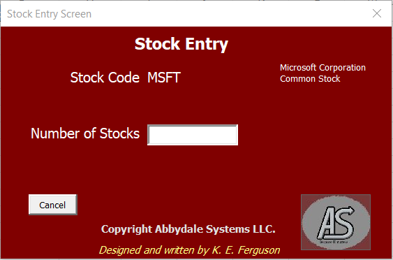 Stock Count screen